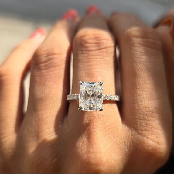 Forever Jewels 3.50Ct Radiant Cut Moissanite Womens Engagement Ring 14K White Gold Plated