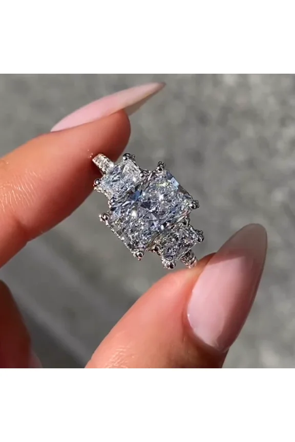 3.50Ct Radiant Moissanite Womens Engagement Ring 14K White Gold Plated