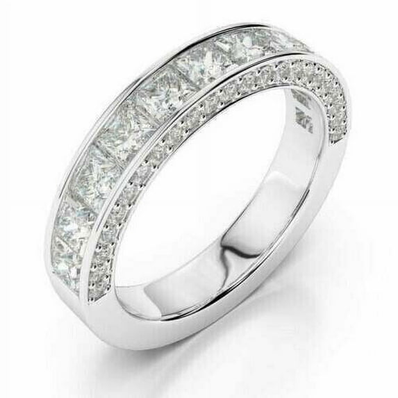 Forever Jewels 3 CT Princess Moissanite Men Eternity Wedding Band Ring 14K White Gold Plated