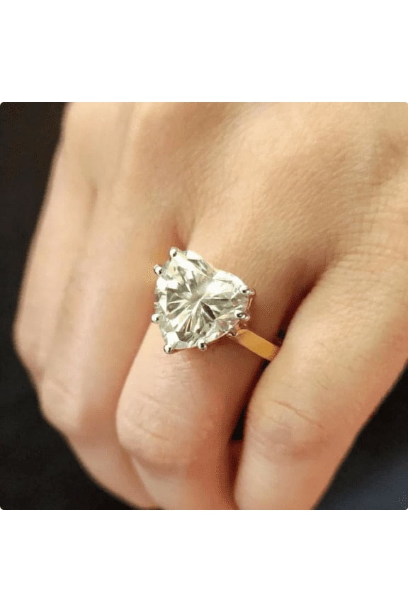 3 Ct Heart Cut Moissanite Women Solitaire Engagement Ring 14K Yellow Gold Plated