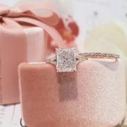 FOREVER JEWELS 3CT Radiant Cut Moissanite Bridal Engagement Ring Set 14K Rose Gold Plated