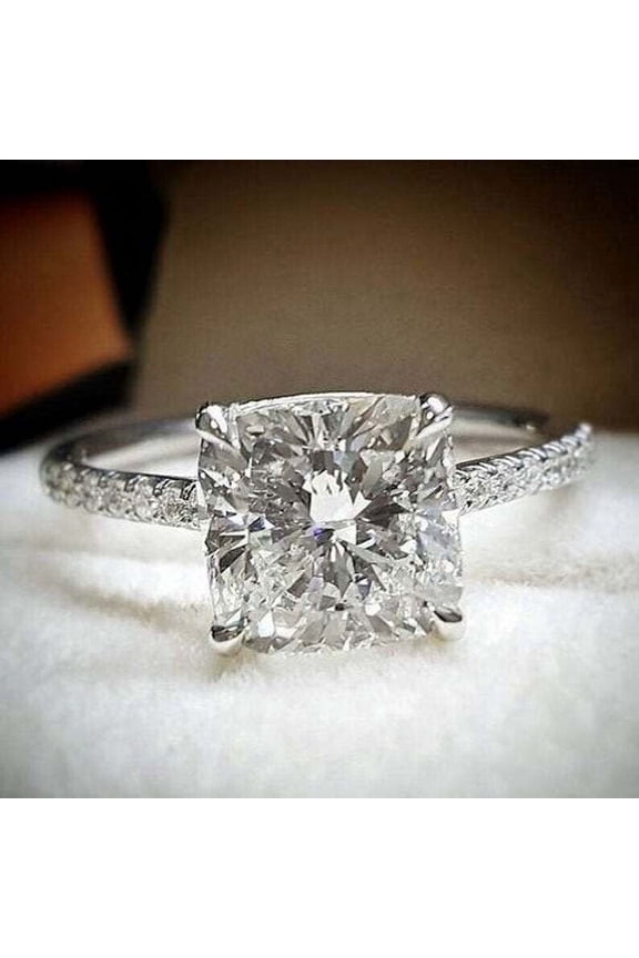 3Ct Cushion Cut Moissanite Women Engagement Ring 14K White Gold Plated