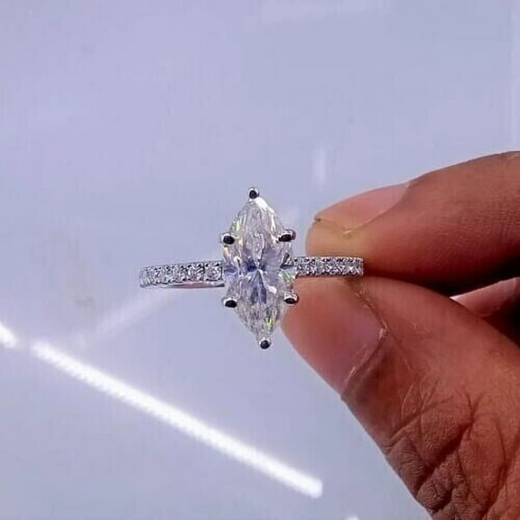 Forever Jewels 3Ct Marquise Cut Moissanite Women Halo Engagement Ring 14K White Gold Plated