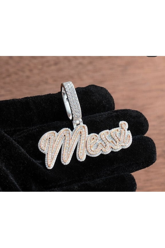 3Ct Round Cut Moissanite Men's Customize Name Layered Charm Pendant