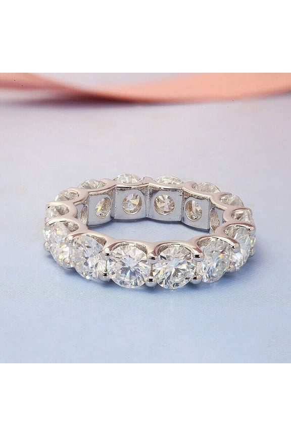 3Ct Round Cut Moissanite Women Eternity Engagement Band Ring 14K White Gold Plated