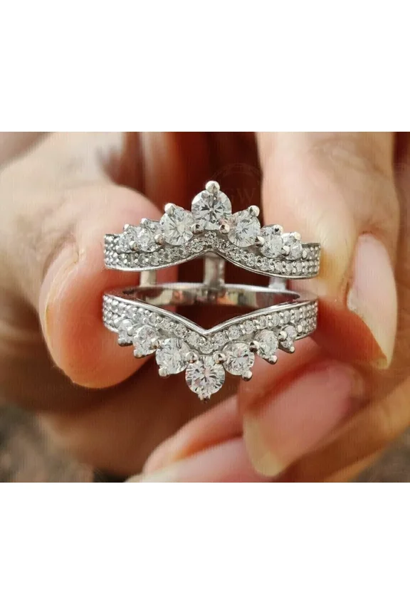 3Ct Round Moissanite Women Ring Guard Enhancer 14K White Gold Plated