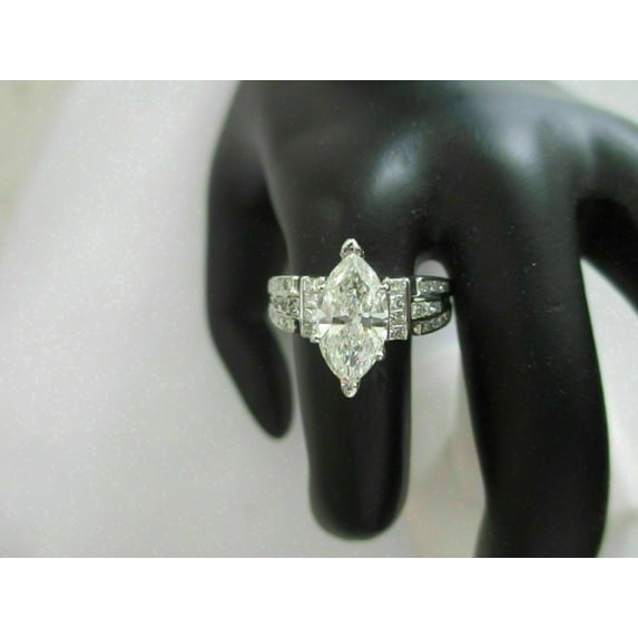 Forever Jewels 4.30 Ct Marquise Cut Moissanite Women Bridal Set Engagement Ring 14K White Gold Plated Silver