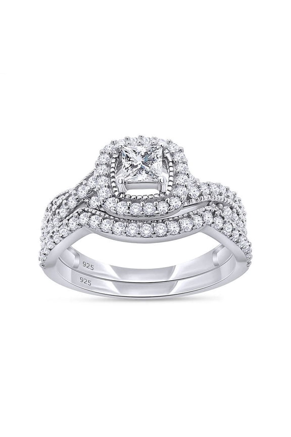 4.50Ct Princess Moissanite Womens Wedding Bridal Ring Set 14K White Gold Plated