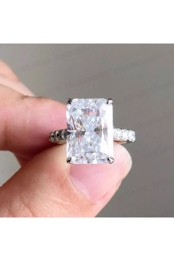 4.50Ct Radiant Moissanite Womens Bridal Engagement Ring Set 14K White Gold Plated