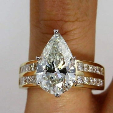 Forever Jewels 4.5Ct Pear Cut Moissanite Women Solitaire Engagement Ring 14K Yellow Gold Plated