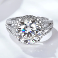 thumbnail image 1 of Forever Jewels 4.64Ct Round Cut Moissanite Women Halo Engagement Ring 14K White Gold Plated, 1 of 3