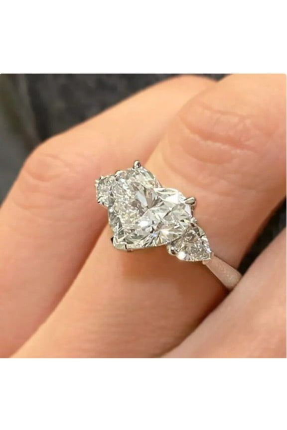 4Ct Heart Cut Moissanite Women Three Stone Engagement Ring Set 14K White Gold Plated