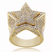 FOREVER JEWELS 4Ct Round Cut Moissanite Men Star Engagement Ring 14K Yellow Gold Plated