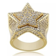 FOREVER JEWELS 4Ct Round Cut Moissanite Men Star Engagement Ring 14K Yellow Gold Plated