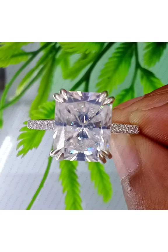 5.50Ct Radiant Moissanite Womens Bridal Engagement Ring Set 14K White Gold Plated