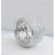 FOREVER JEWELS 5 Ct Round Cut Moissanite Men Cluster Wedding Band Ring 14K White Gold Plated