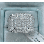 FOREVER JEWELS 5Ct Round Cut Moissanite Men Cluster Ring 14K White Gold Plated