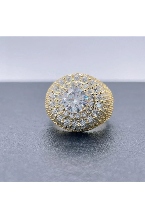 5Ct Round Cut Moissanite Men out Hip Hop Ring 14K Yellow Gold Plated