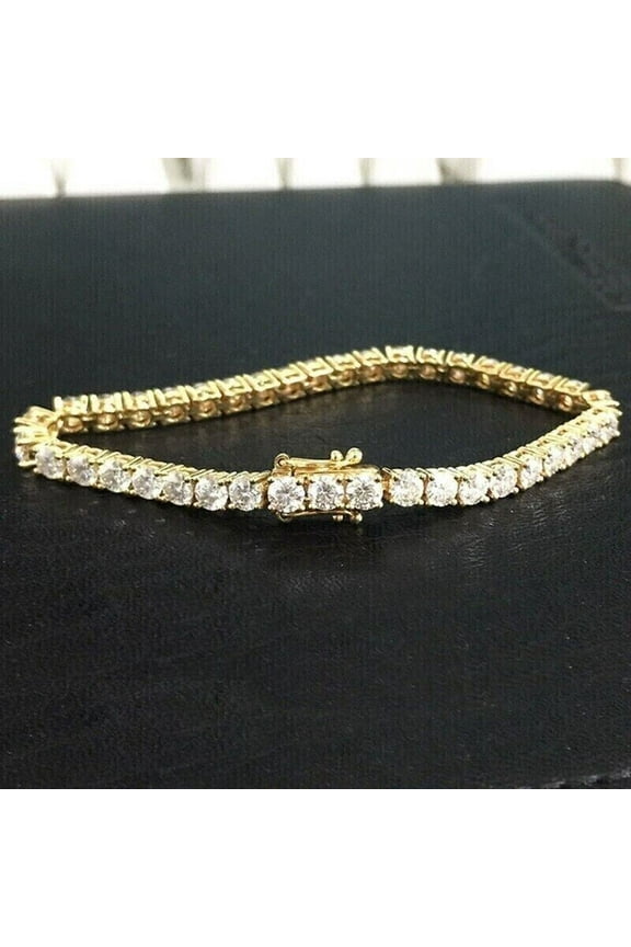 7.00 Ct Round Cut Moissanite Women's 3mm Tennis Bracelet 14K Yellow Gold Plated