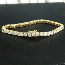 Forever Jewels 7.00 Ct Round Cut Moissanite Women's 3mm Tennis Bracelet 14K Yellow Gold Plated