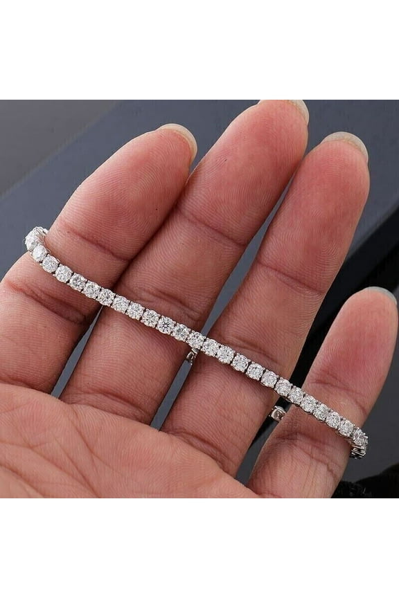7 Ct Round Cut Moissanite Women Tennis Bracelet 14K White Gold Plated