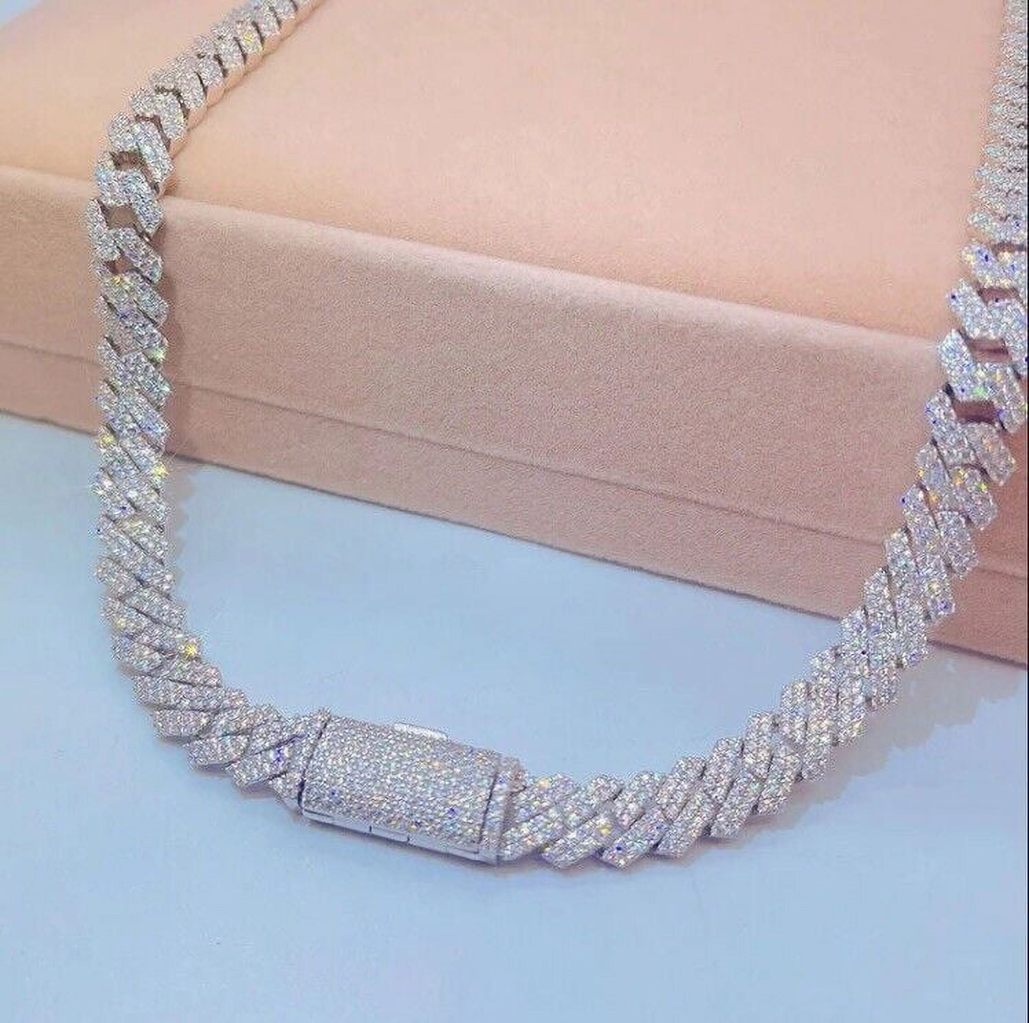 Forever Jewels 8 MM Round Cut Moissanite Men Cuban Link Chain Bracelet 14K White Gold Plated