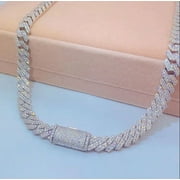 FOREVER JEWELS 8 MM Round Cut Moissanite Men Cuban Link Chain Bracelet 14K White Gold Plated