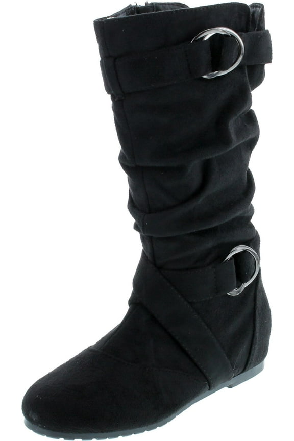 Forever Kayden-84 Women's Cut Out Side Zipper Strap Buckle Flat Heel Slouchy Boots