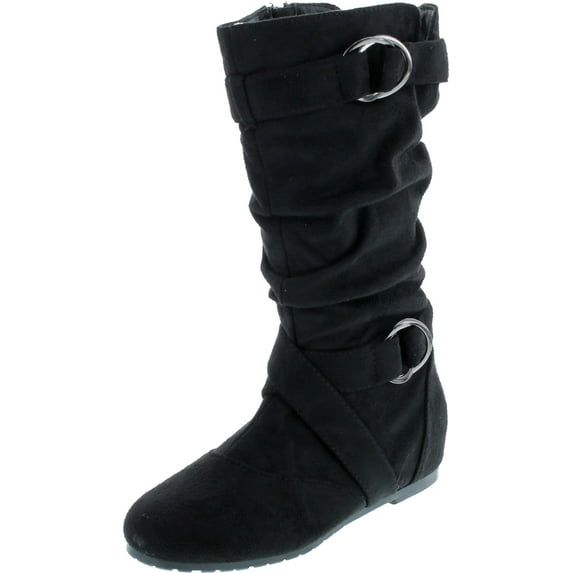 Forever Kayden-84 Women's Cut Out Side Zipper Strap Buckle Flat Heel Slouchy Boots