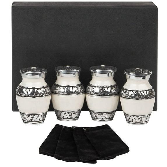Forever Lane Classic Mini Cremation Urns for Ashes 4-Piece Keepsake Urn Set, White