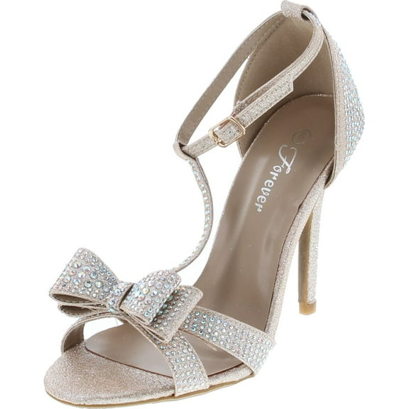 Forever Link Alina-64 Rhinestone Glitter TStrap Bow Detail Formal Heel