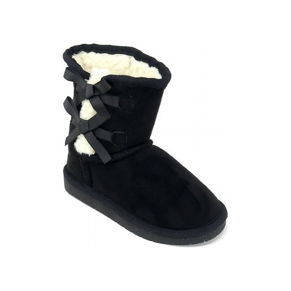 Forever Link Ann 36K Little Girls Bowtie Fur Lined Shearling Boots, Black 11 Little Kids