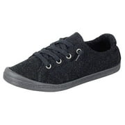 Forever Link Comfort-01 Black Heathered Classic Slip-On Comfort Fashion Sneakers (Black Heathered, 6.5)