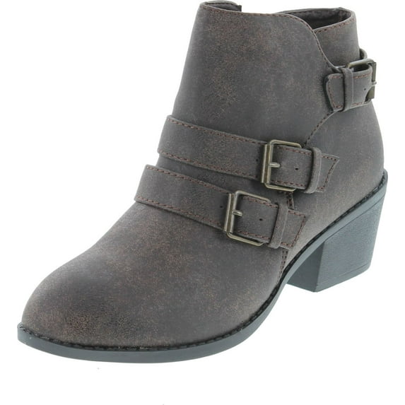 Forever Link Eury-4 Women's Fashion Round Toe Buckles Zipper Low Heel Ankle Booties Shoes