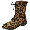 thumbnail image 1 of Forever Link Jalen-88 Leopard Round Toe Military Lace up Low Heel Combat Boots (Leopard, 5), 1 of 1