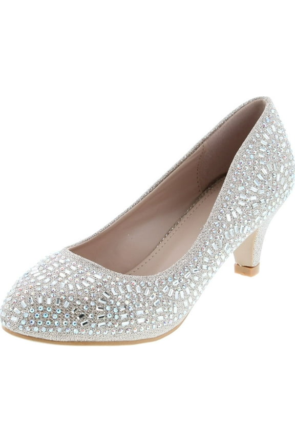 Jemma-31 Womens Almond Toe Med Low Kitten Heel Jeweled Rhinestone Crystal Slide Slip On Pump Shoes