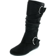 Forever Link KLEIN-70 Women's Closed Round Toe Buckle Slouch Flat Heel Mid-Calf Boot