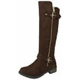 thumbnail image 1 of Forever Link Mango-23 Brown Suede Two Buckles Knee High Brown Suede Riding Boots (Brown, 6.5), 1 of 3