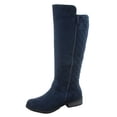 thumbnail image 1 of Forever Link Mango-23 Navy Suede Knee High Side Zip Two Buckles Riding Boots (Navy, 6), 1 of 2