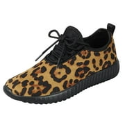 Forever Link Remy-19 Leopard Lace Up Fashion Low Top Flat Running Sneakers (5.5) (Leopard, 6)