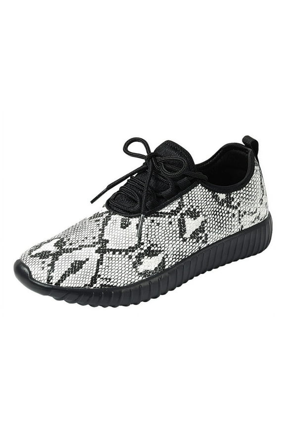 Remy-19 Snake Lace Up Fashion Flat Low Top Running Sneakers (Snake, 6)