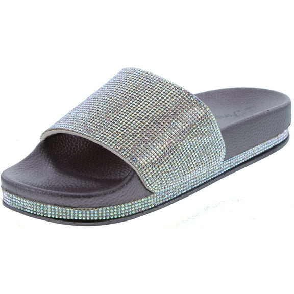 Forever Link Viste-07 Rhinestone Glitter Slide Slip On Flatform Footbed Sandal Slippers