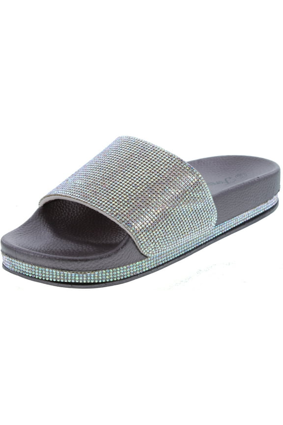 Forever Link Viste-07 Rhinestone Glitter Slide Slip On Flatform Footbed Sandal Slippers