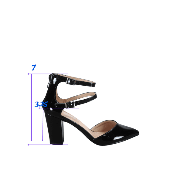 Forever Link Women High Block Chunky Heeled Pointed Toe Ankle Strap Pump Shoes Casual Dress Pumps Shoes
