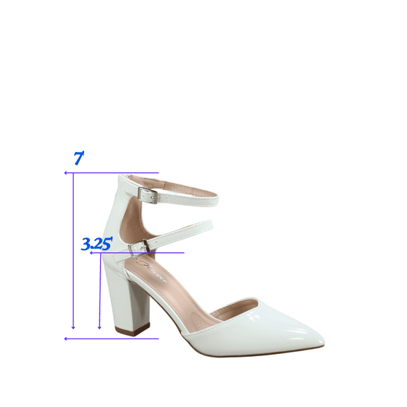 Forever Link Women High Block Chunky Heeled Pointed Toe Ankle Strap Pump Shoes Casual Dress Pumps Shoes