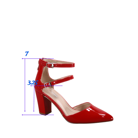 Forever Link Women High Block Chunky Heeled Pointed Toe Ankle Strap Pump Shoes Casual Dress Pumps Shoes