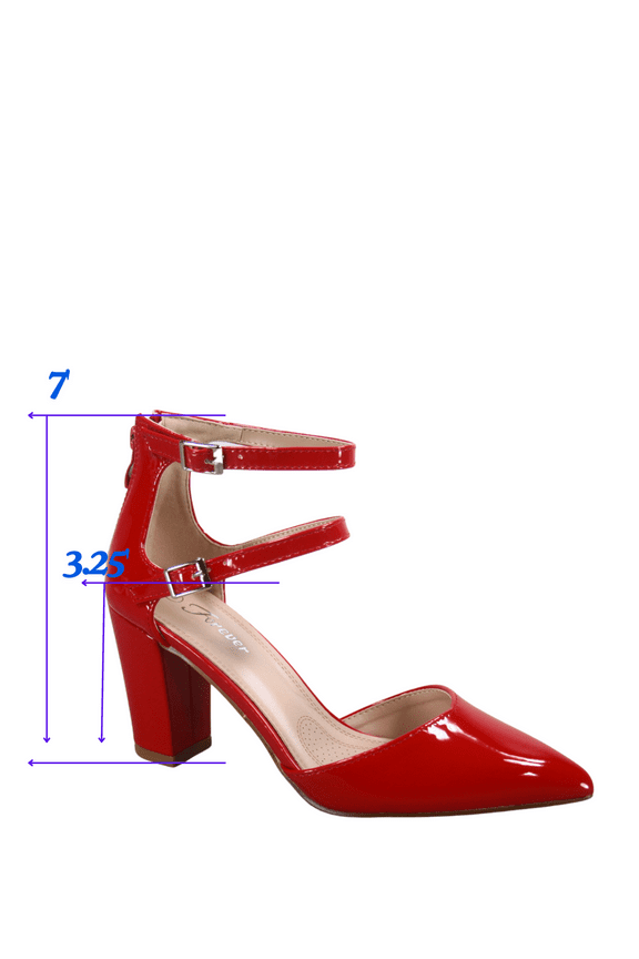 Link Women High Block Chunky Heeled Pointed Toe Ankle Strap Pump Shoes Casual Dress Pumps Shoes