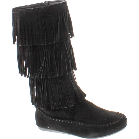 Forever Link Women's CANDICE-48 Five Tier Faux Suede Fringe Boots, Black, 8