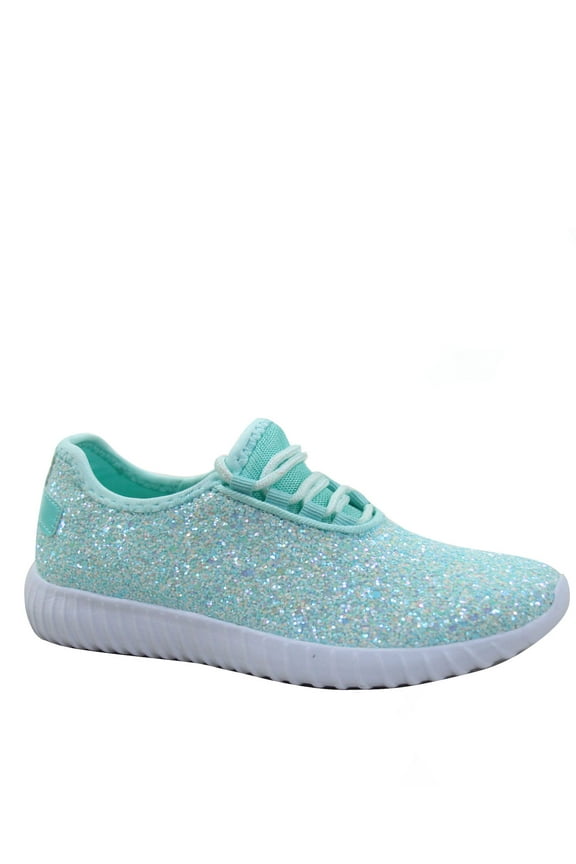 Women's Fashion Flat Glitter Light weight Lace Up Rubber Running Athletic Shoes