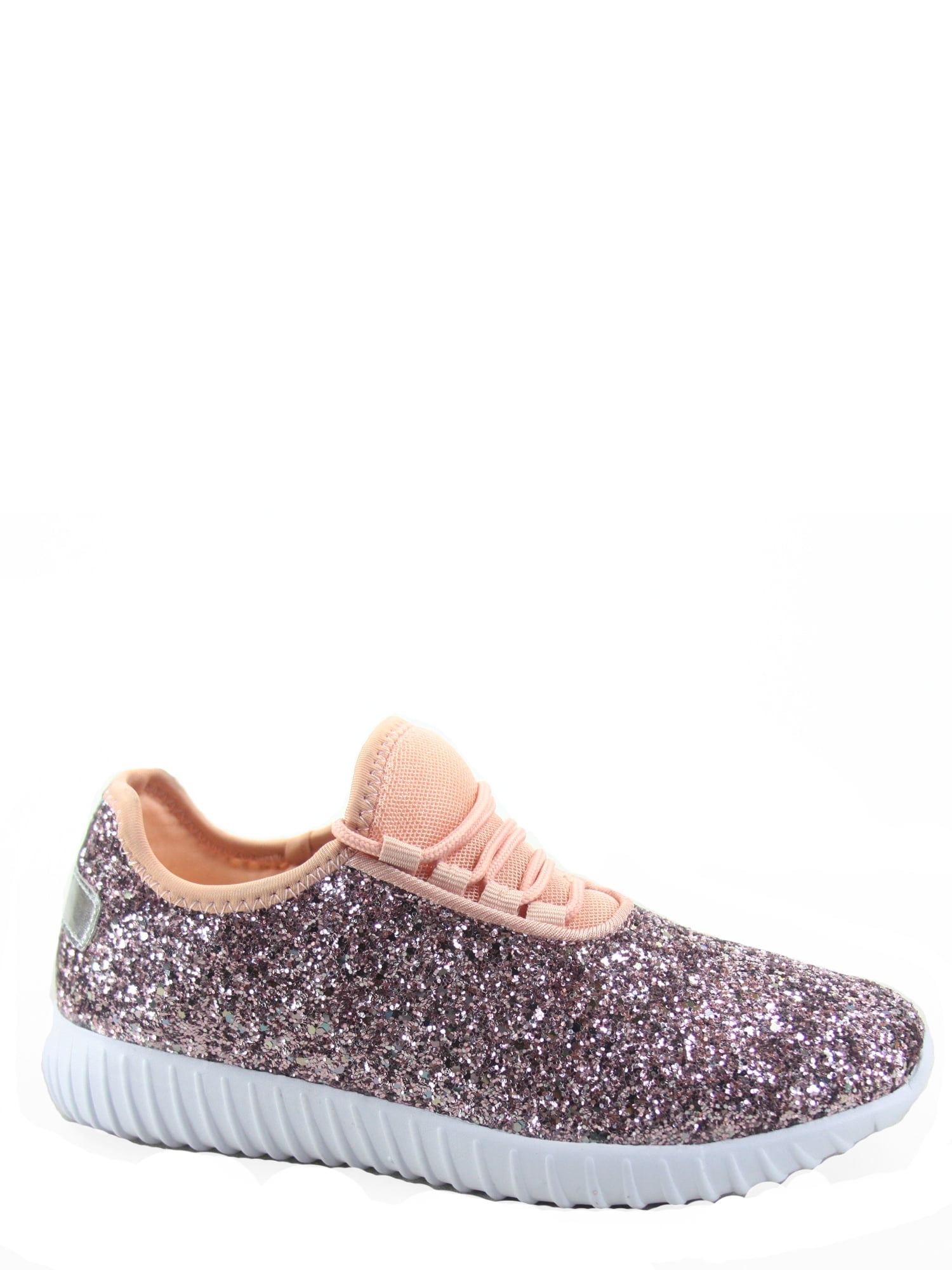 Forever Link Women's Fashion Flat Glitter Light weight Lace Up Rubber ...